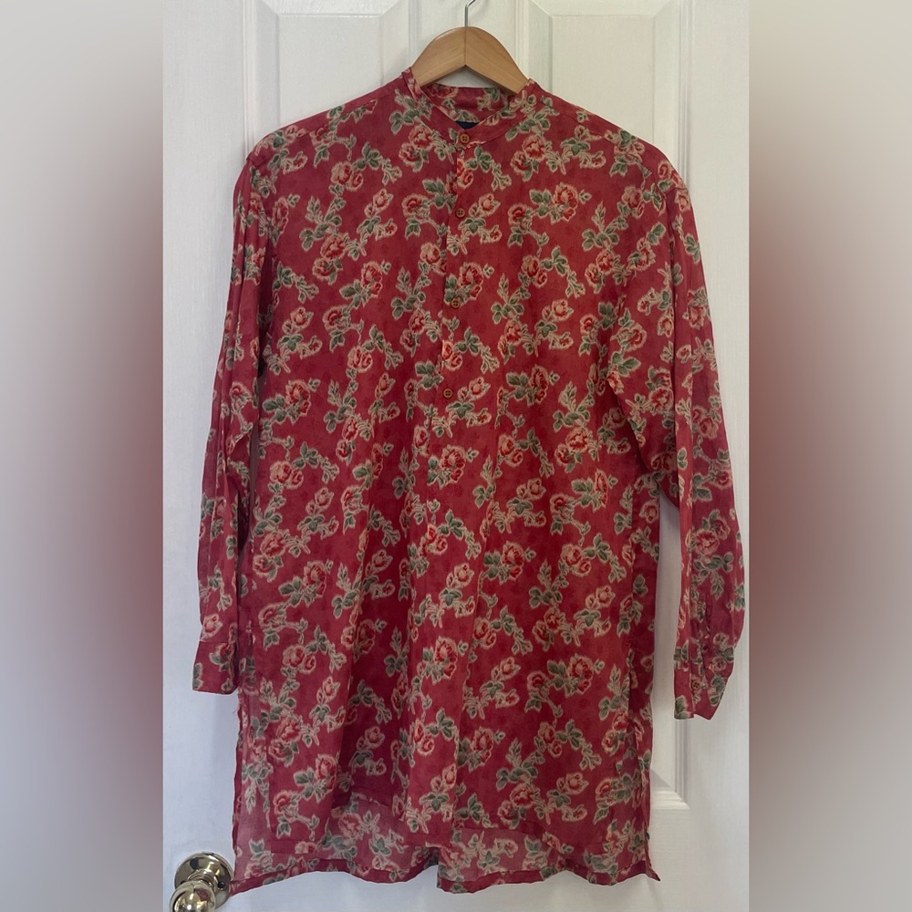 Ralph by Ralph Lauren Red Floral Cotton Semi Sheer Top Tunic Coverup Size M - Picture 2 of 7